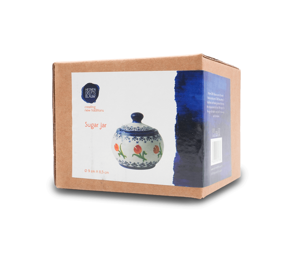 Delft Blue - Sugar Bowl - with Orange Tulip