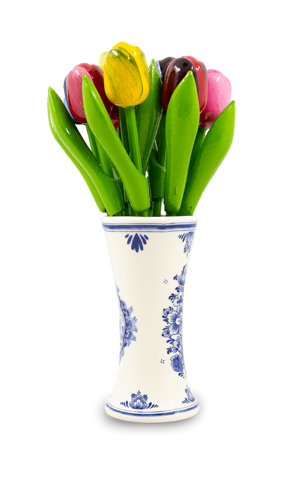 Mini Tulips in Delft Vase