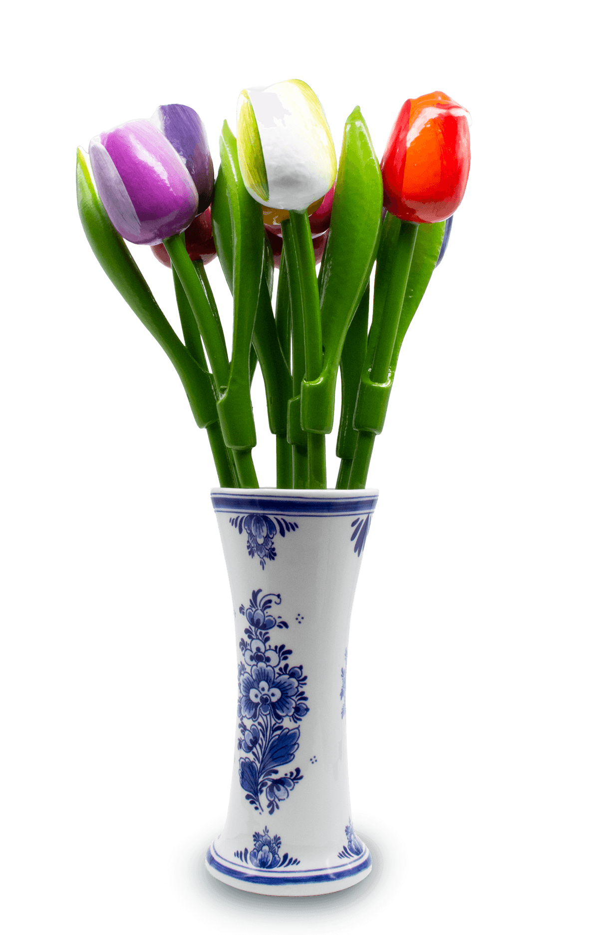 Wooden Tulips in Delft Vase