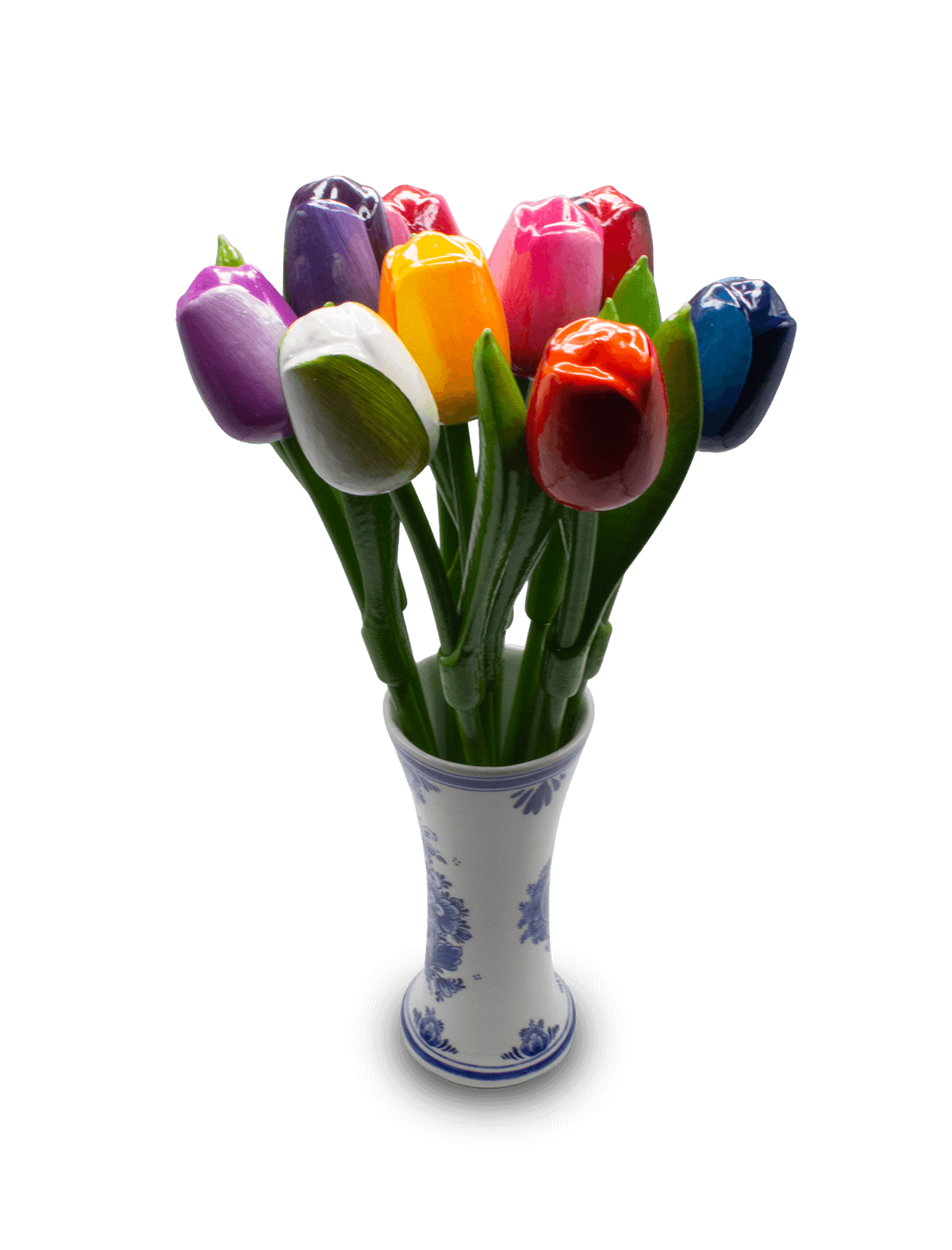 Wooden Tulips in Delft Vase