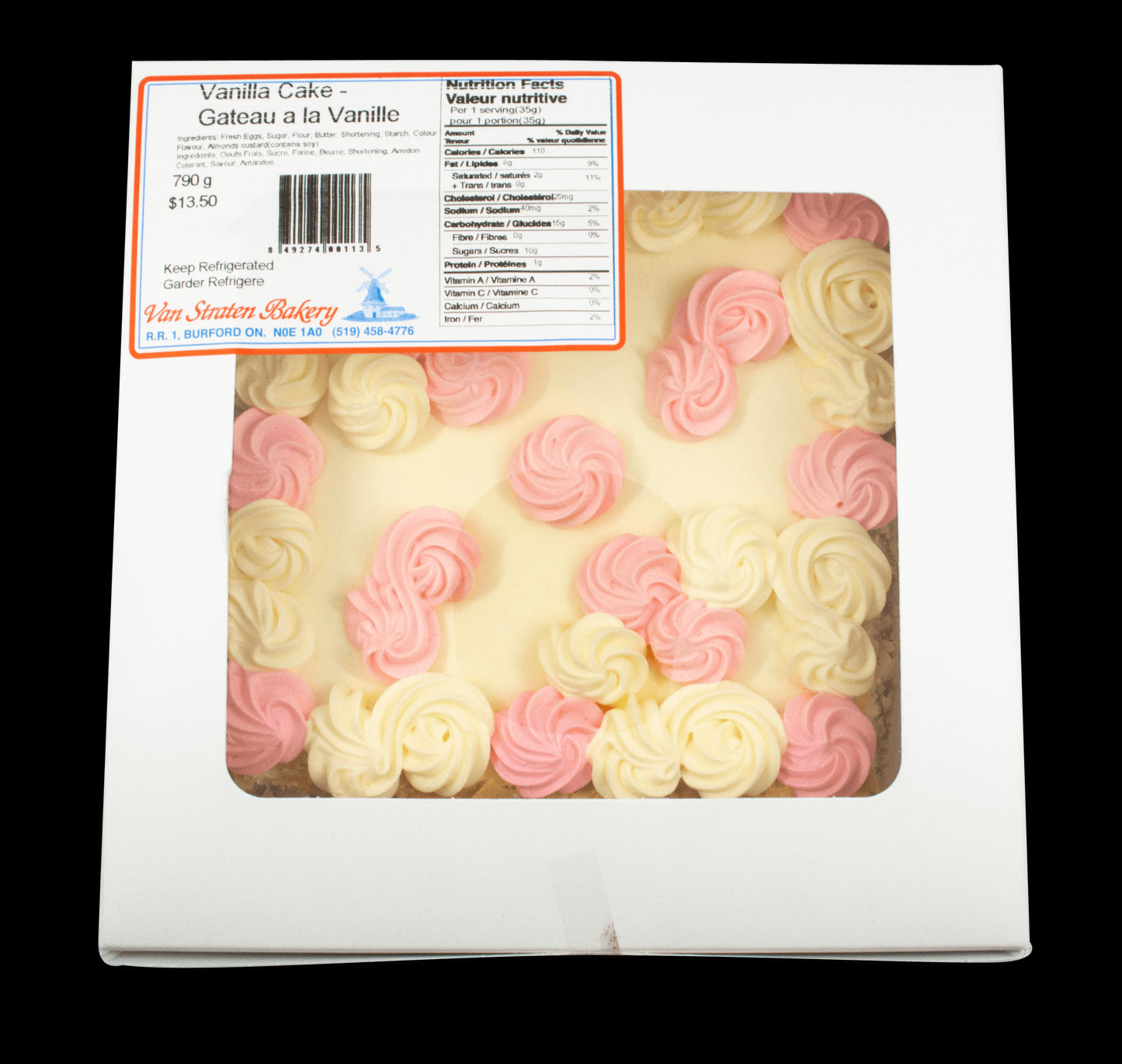 Van Straten Bakery 20cm Square Vanilla Cake