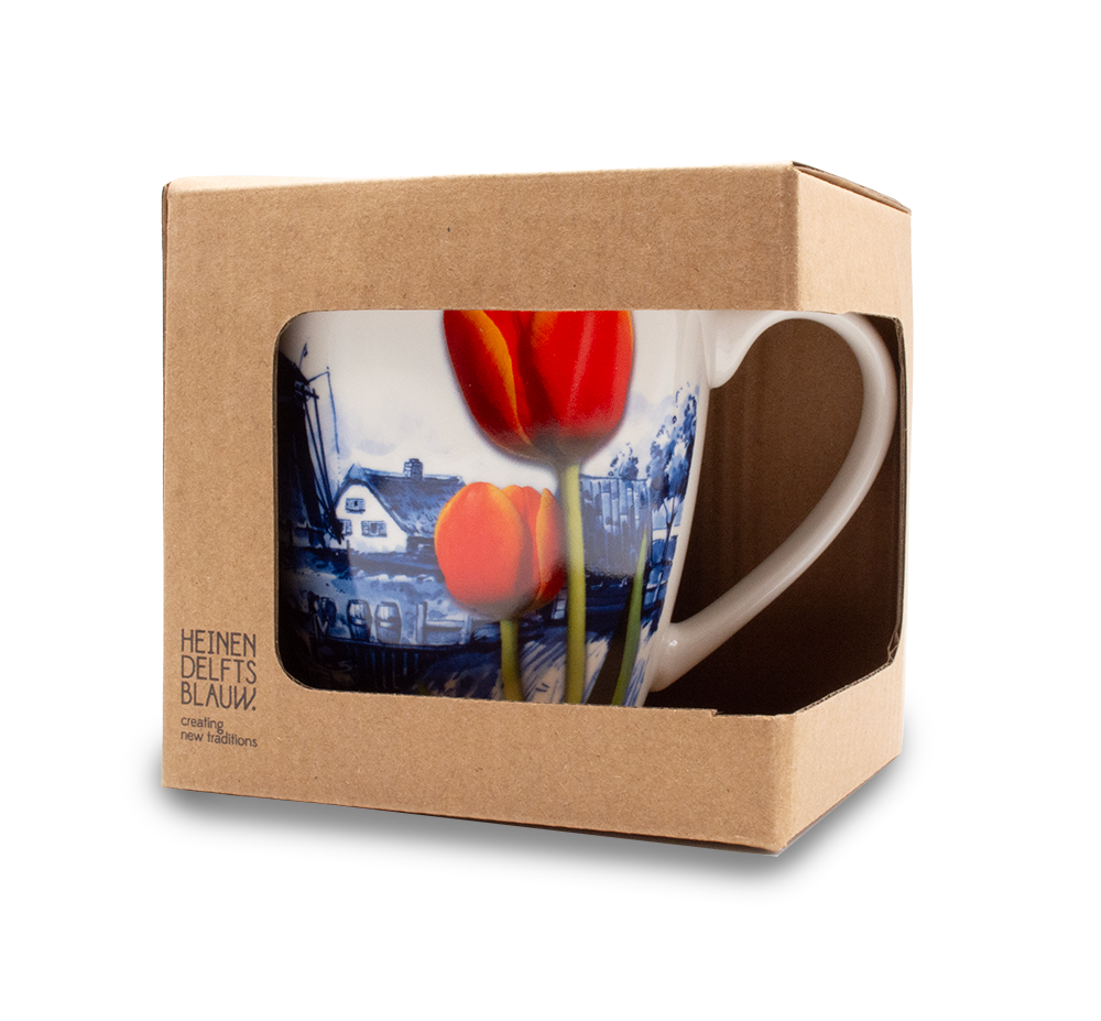 Delft Blue Mug- Red Tulip