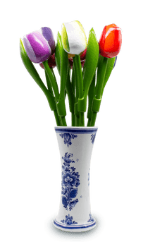 Wooden Tulips in Delft Vase